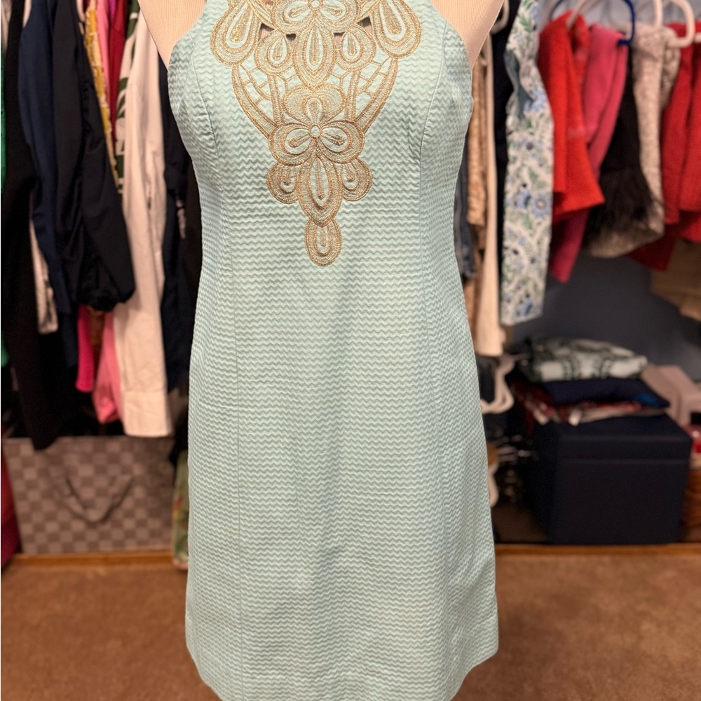 Lilly Pulitzer Mint Dress with Gold Lace Accent